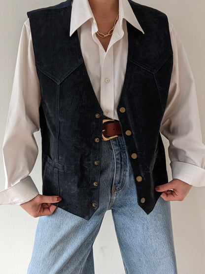 Vintage Midnight Suede Snap Vest