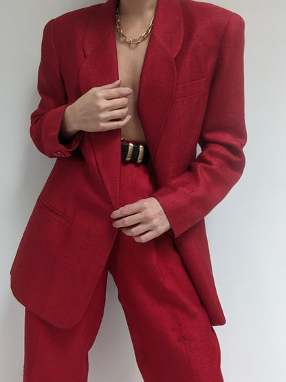 Stunning Vintage Crimson Woven Silk Suit