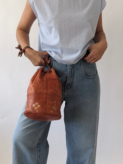 Amazing Vintage Handmade Leather Bucket Bag