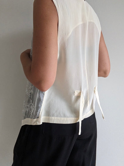 Lovely Vintage Embroidered Sheer Silk Vest