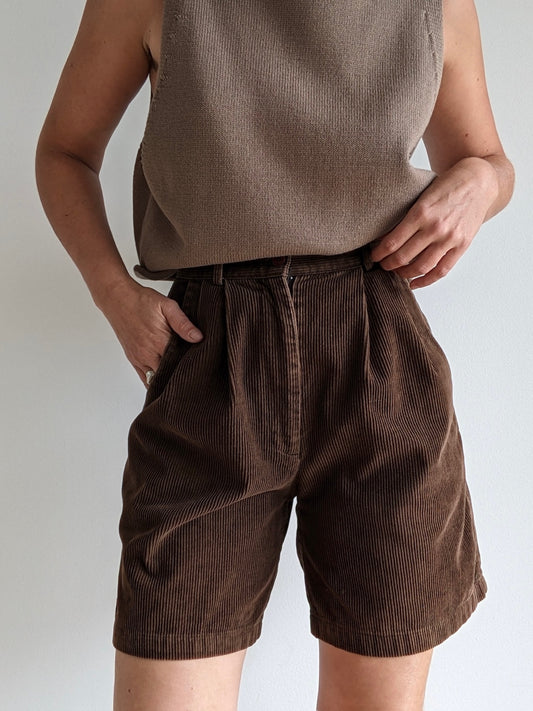 Vintage Chestnut Pleated Corduroy Shorts