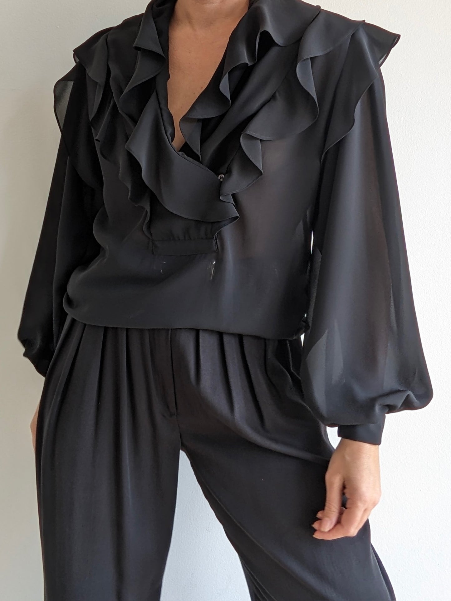 Vintage Sheer Onyx Ruffled Blouse