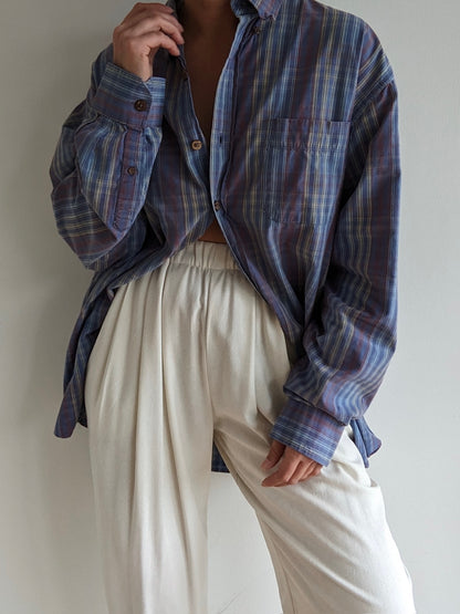 Vintage Stone Blue Plaid Cotton Shirt