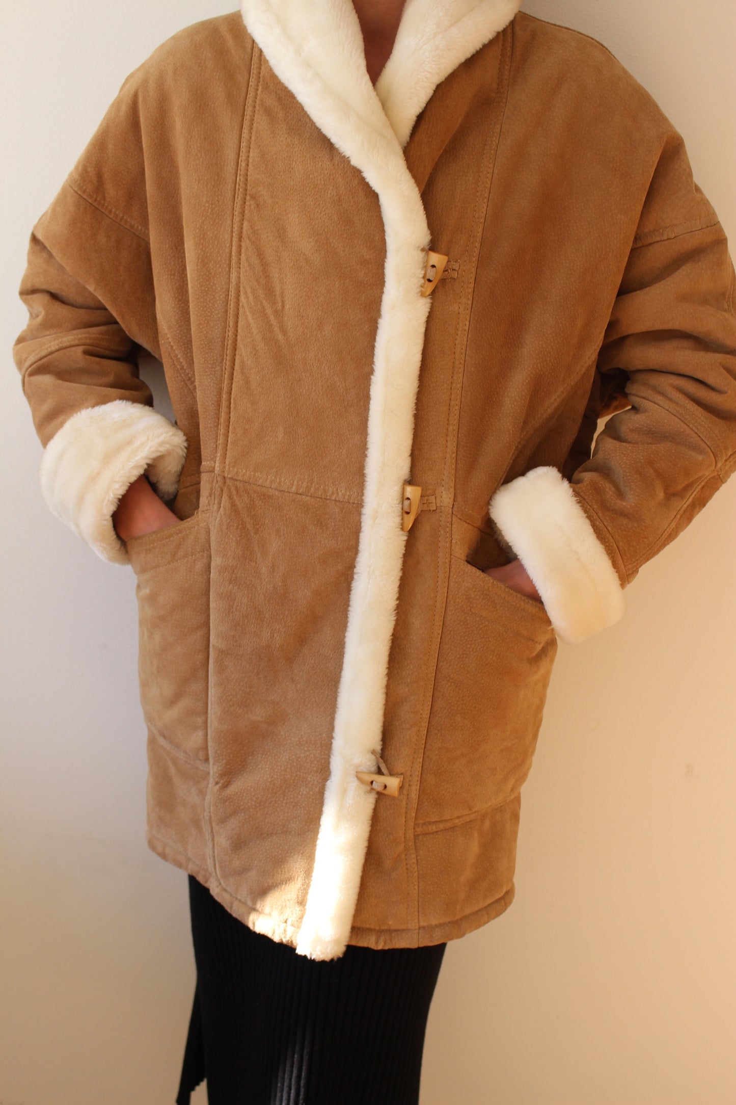 Incredible Vintage Faux Fur-Lined Suede Coat
