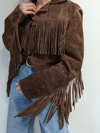 Rare Vintage Walnut Fringe Suede Jacket