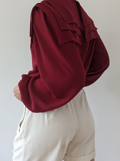 Beautiful Vintage Merlot Layered Collar Blouse