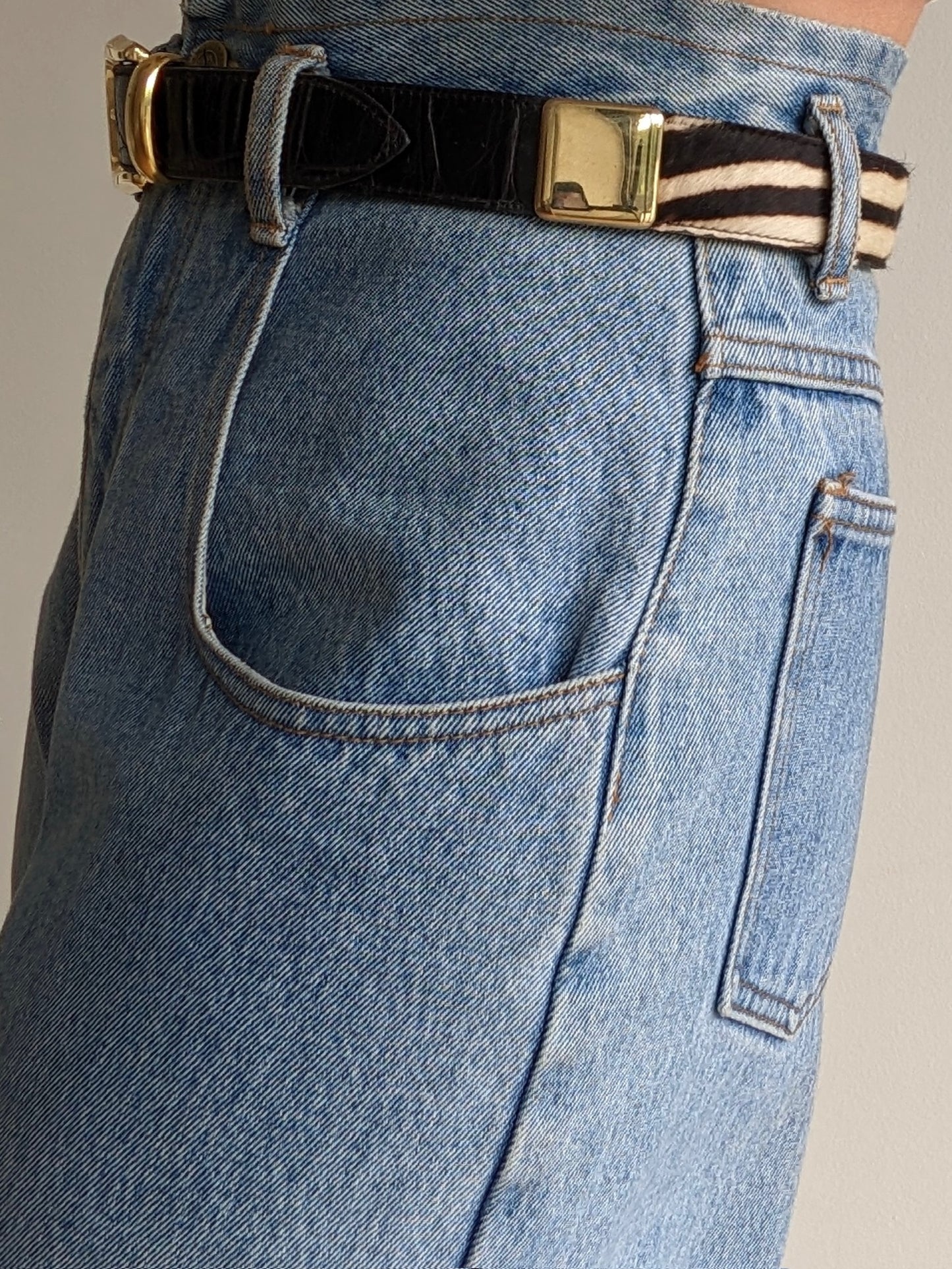 Vintage Embossed Leather & Zebra Calf Hair Belt