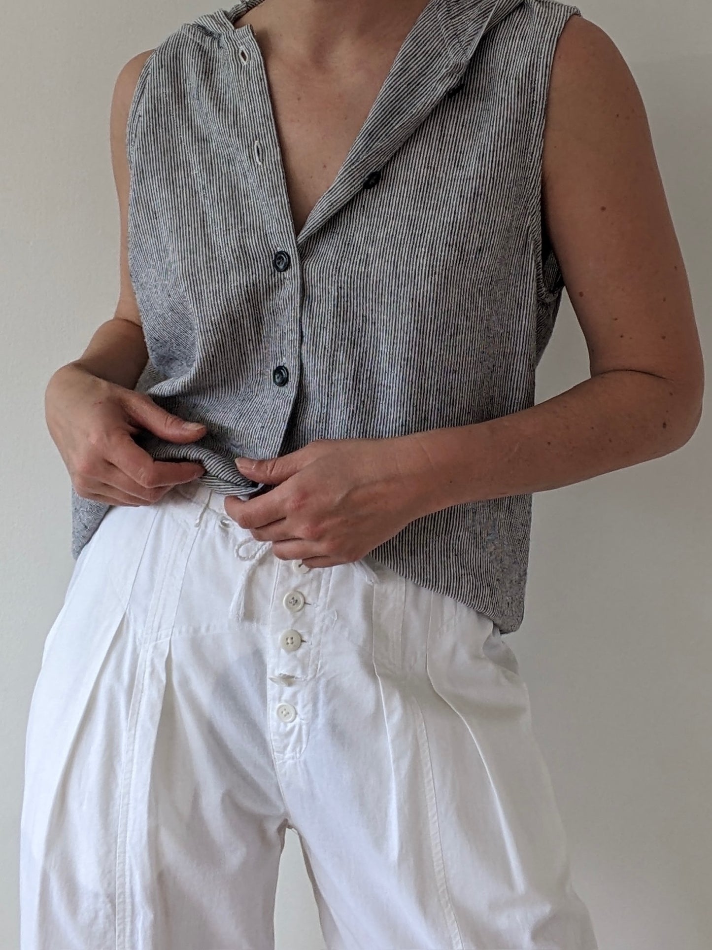 Vintage Sleeveless Striped Linen Top