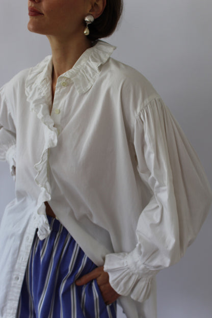 Lovely Vintage White Ruffle Cotton Blouse