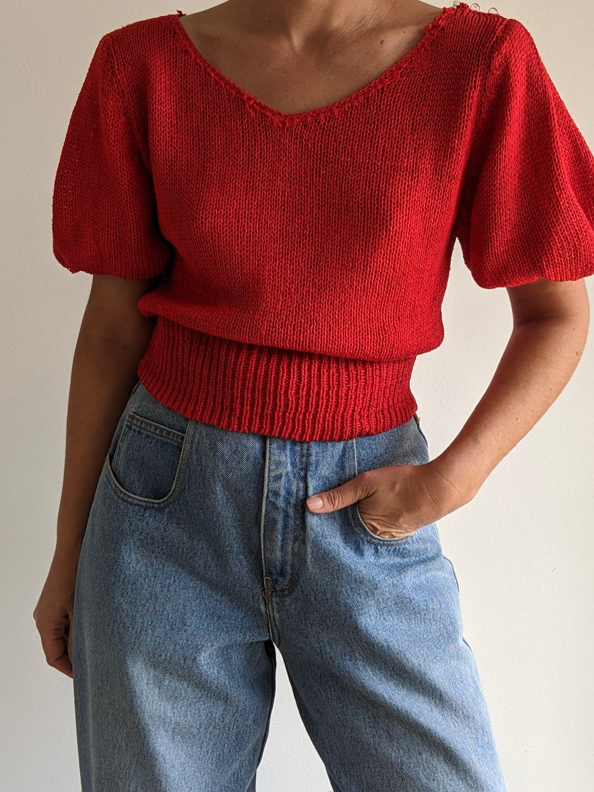Amazing Vintage Cherry Ballooned Sleeve Silk Knit
