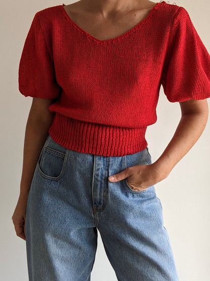 Amazing Vintage Cherry Ballooned Sleeve Silk Knit
