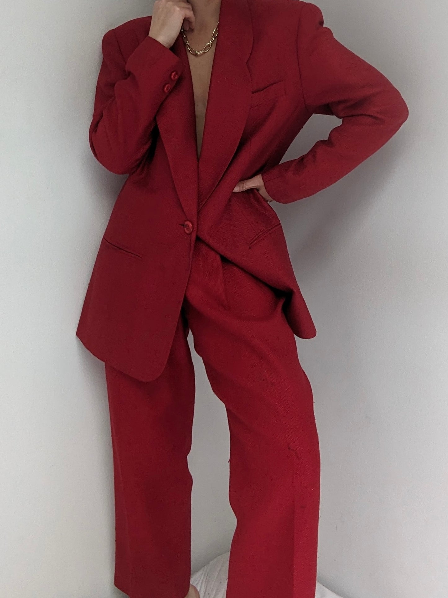 Stunning Vintage Crimson Woven Silk Suit