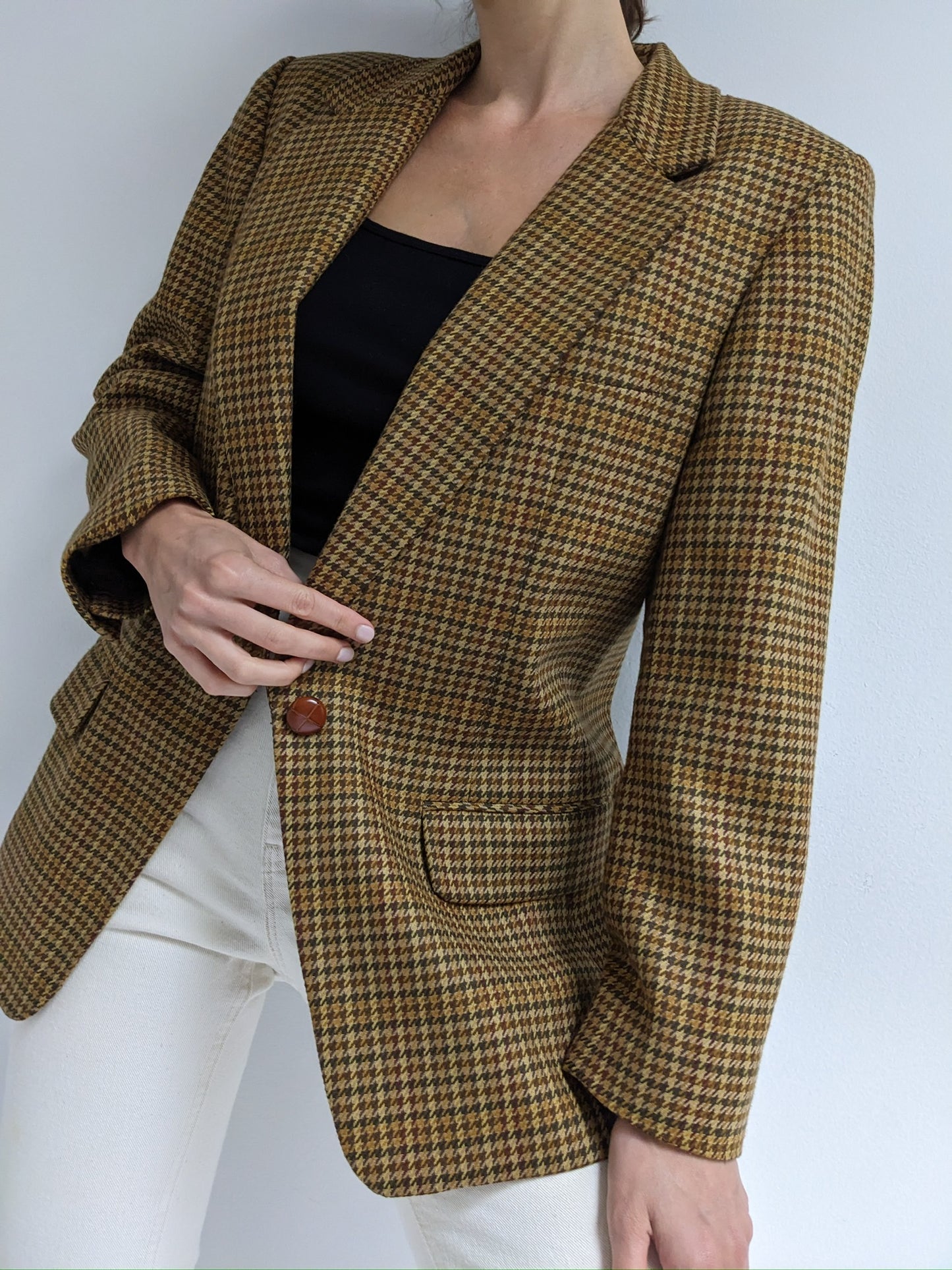 Vintage Hazelnut Wool Houndstooth Blazer