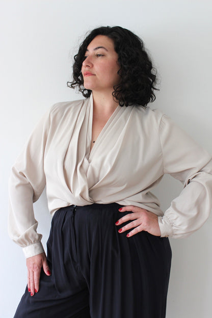 Vintage Low-V Pleated Blouse