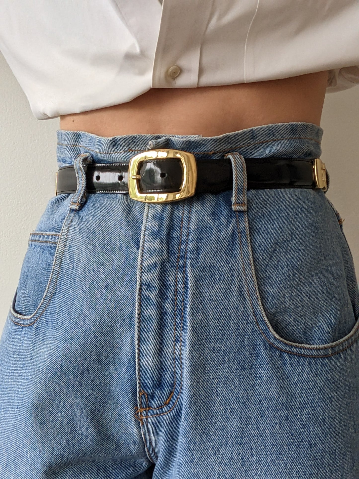 Vintage Segmented Ink Black Patent Leather Belt