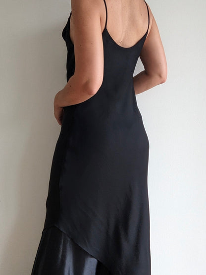 90s Licorice Satin-Accent Evening Dresss