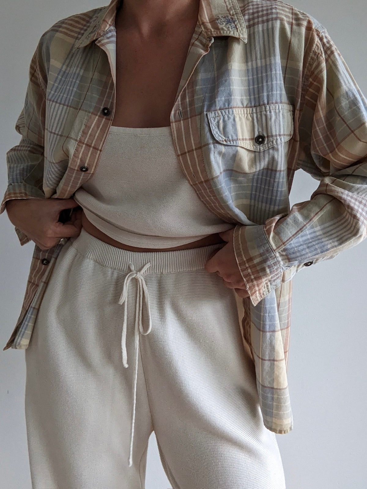 Vintage Faded Sage Plaid Shirt