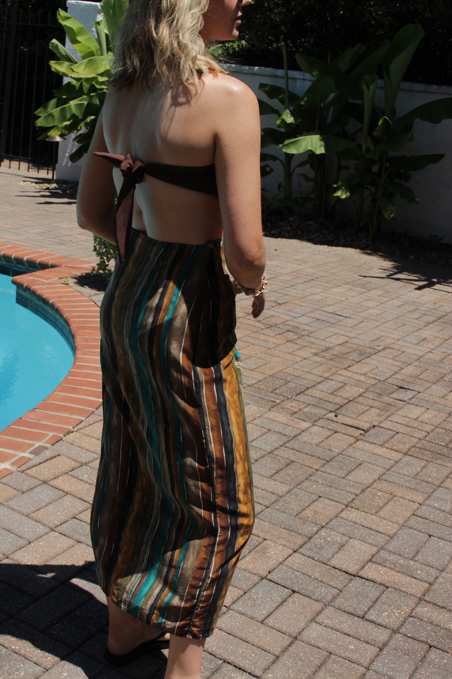 Vintage Striped Silk Wrap Skirt