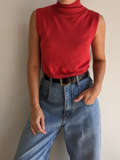 Vintage Chili Silk Cropped Turtleneck