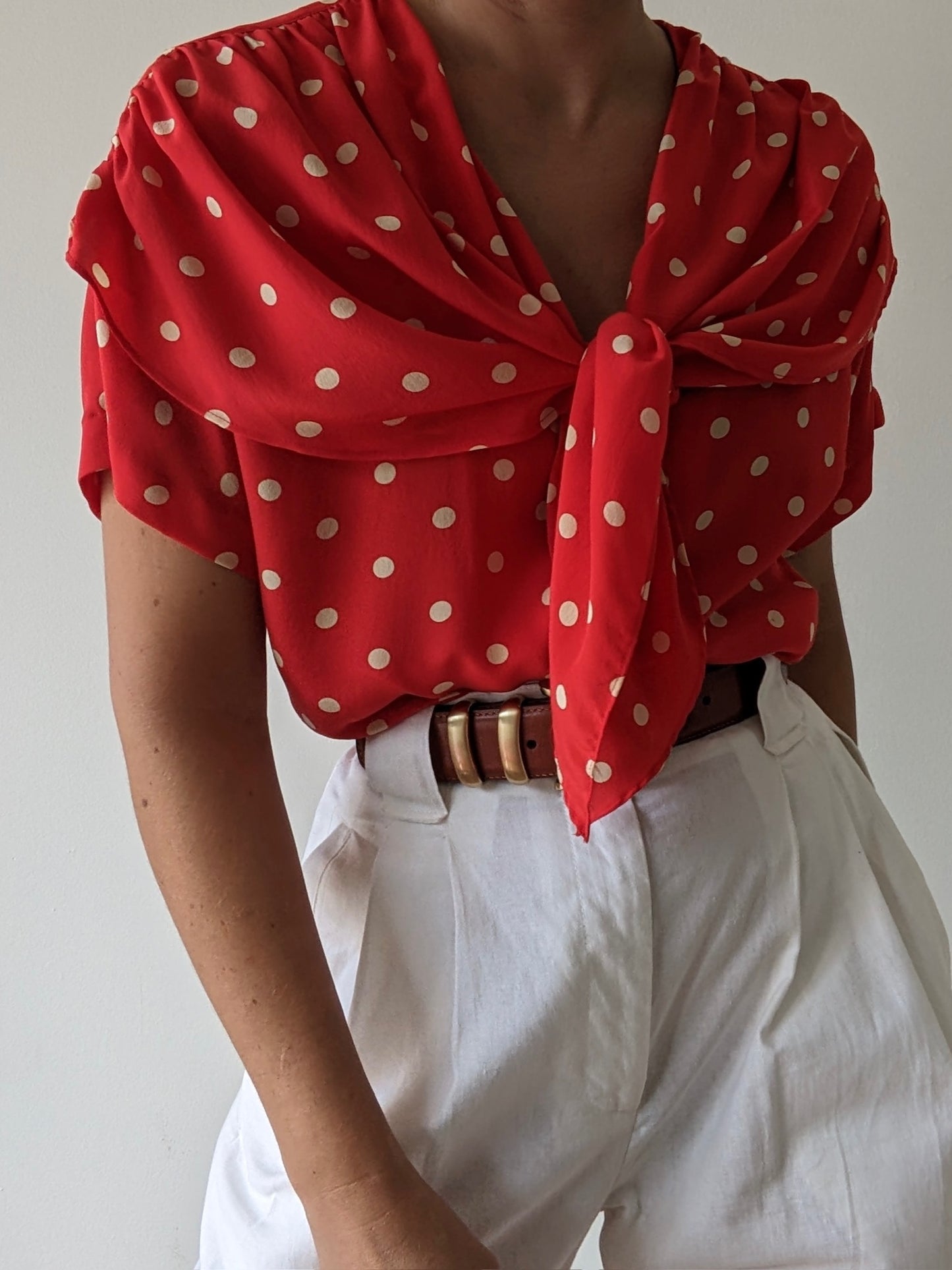 Sweetest Vintage Silk Polka Dot Tie Blouse