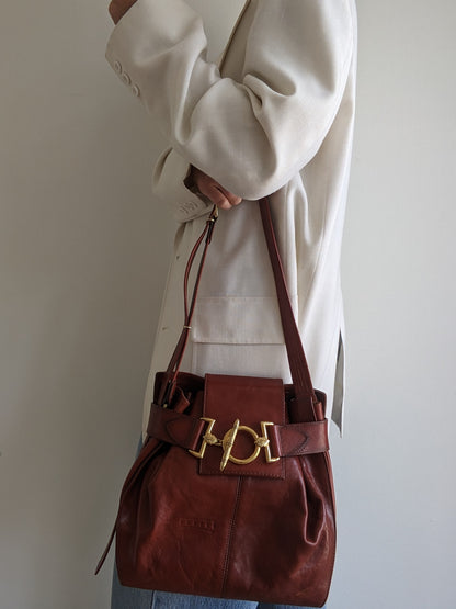 Amazing Vintage Texier Mahogany Leather Bag