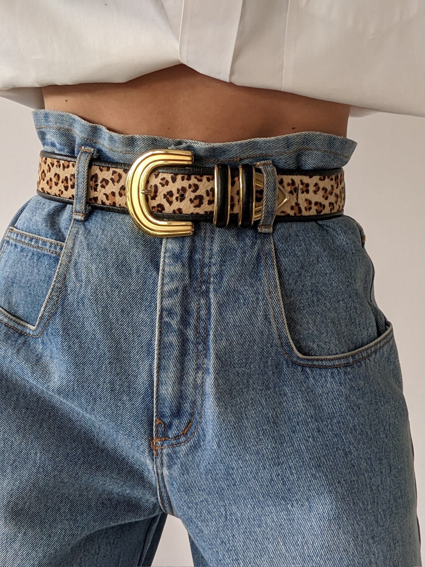 Vintage Printed Calf Hair & Leather Belt