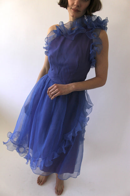 Gorgeous Vintage Bergdorf Goodman Sapphire Ruffled Dress