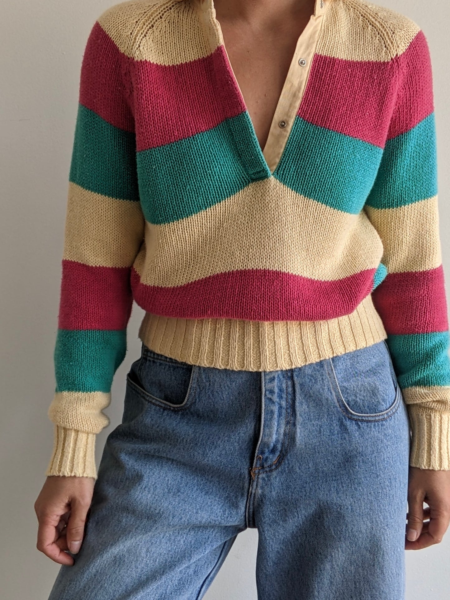 Vintage Wide Striped Snap Henley