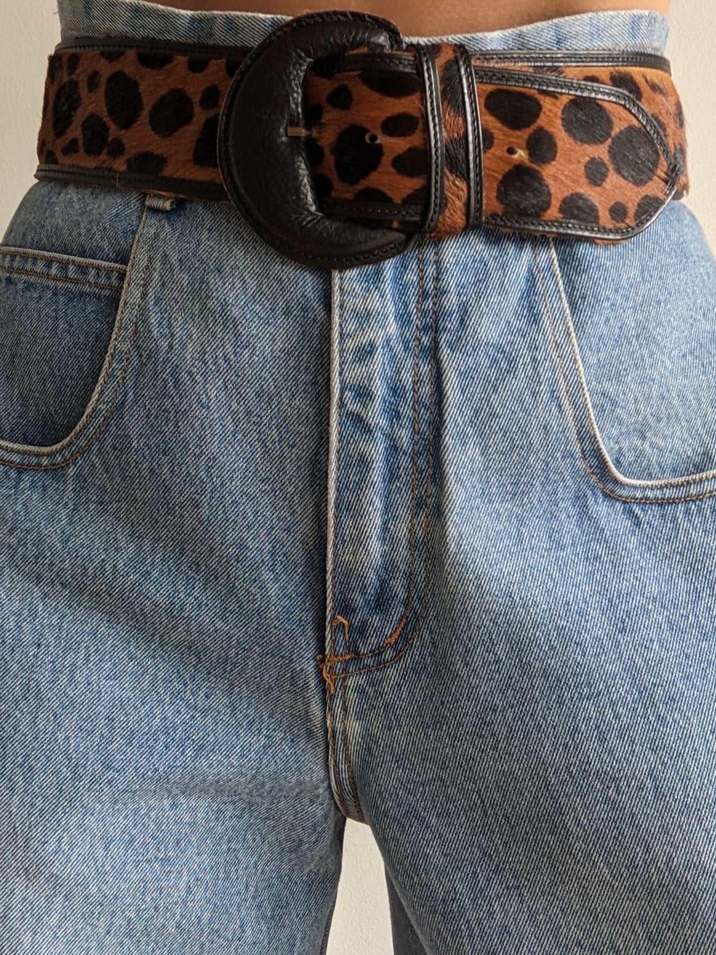 Statement Vintage Printed Pony Hair & Leather Belt