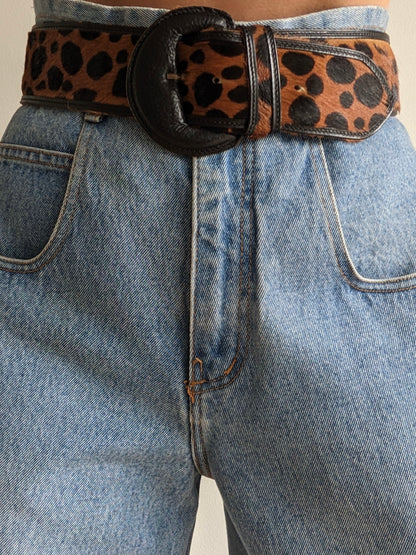 Statement Vintage Printed Pony Hair & Leather Belt