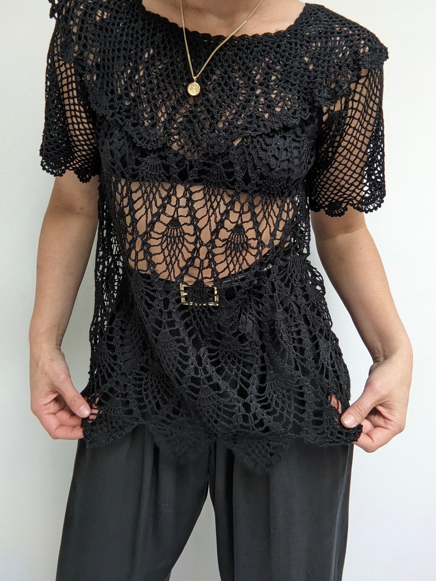 Vintage Onyx Crocheted Silk Blouse