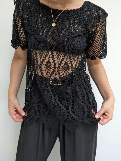 Vintage Onyx Crocheted Silk Blouse