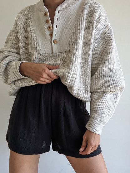 Vintage Pale Stone Cotton Henley