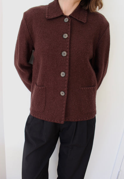 Vintage Chocolate Wool Bouclé Cardigan