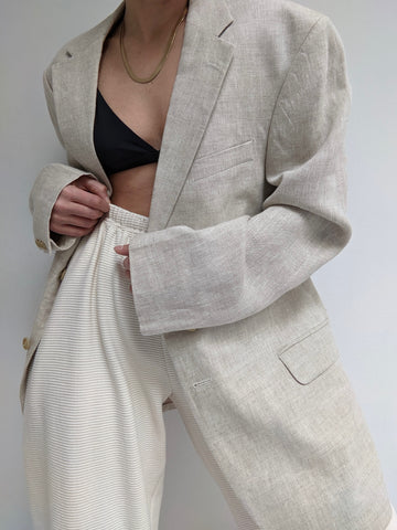 Vintage Ecru Woven Linen Blazer