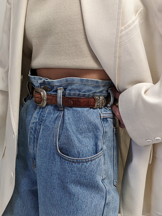 Amazing Vintage Segmented & Reversible Leather Belt