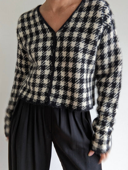 Vintage Houndstooth Angora Cropped Cardigan