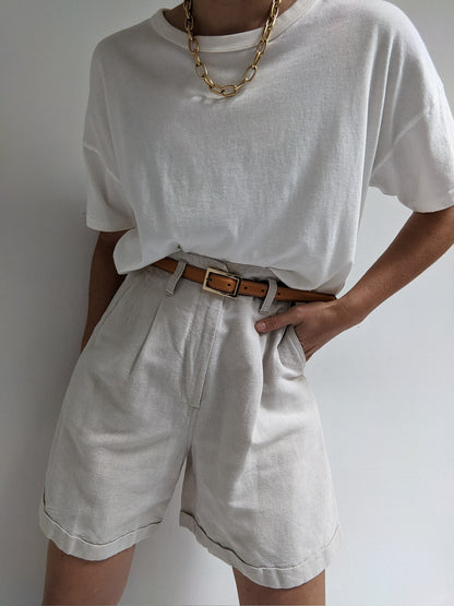 Vintage Pleated Linen Shorts