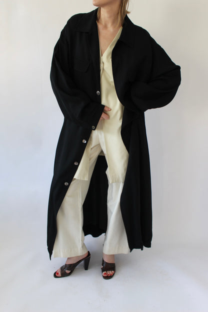 Vintage Onyx Woven Silk Belted Trench