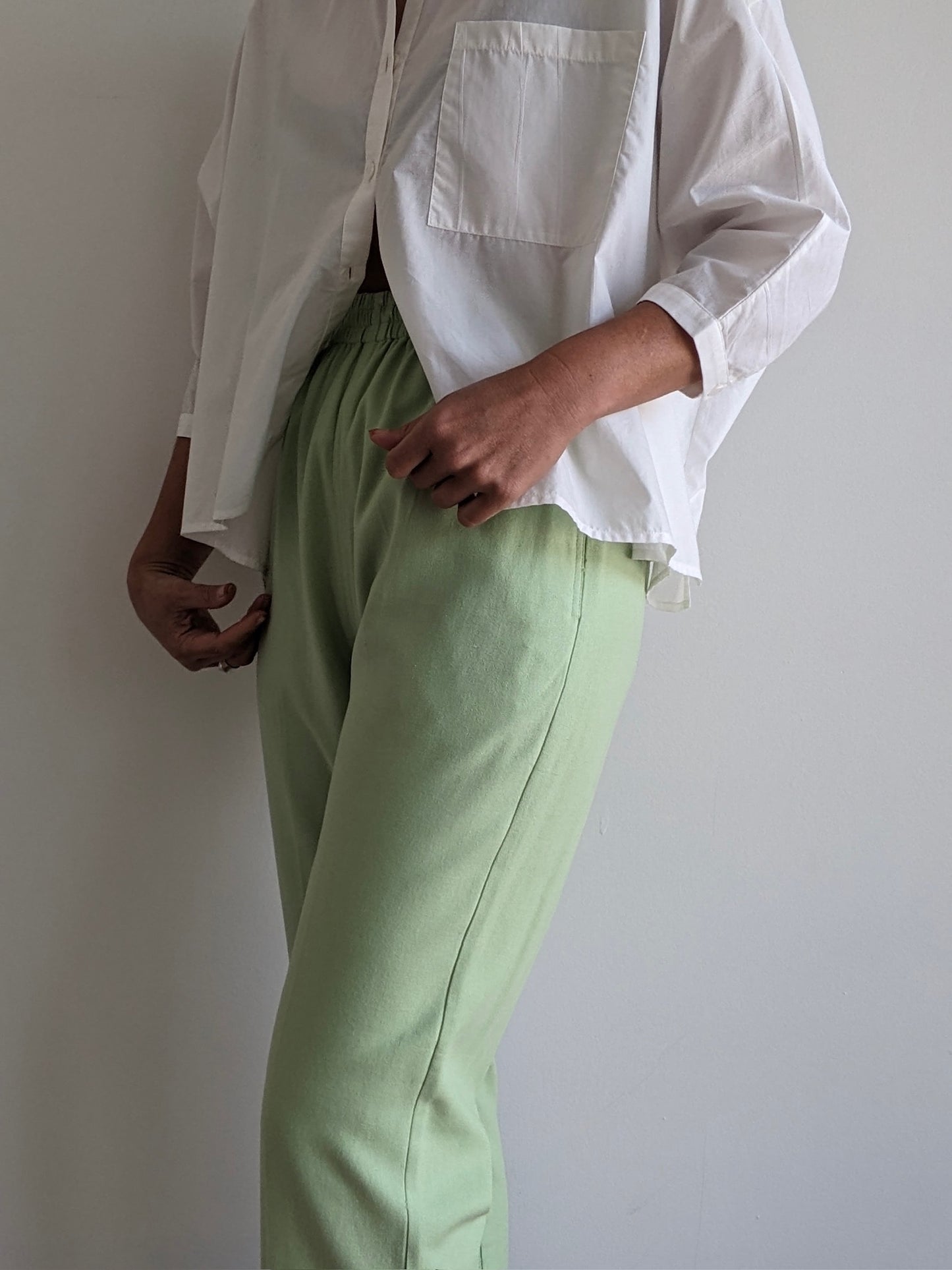 Vintage Matcha Woven Silk Leisure Pants