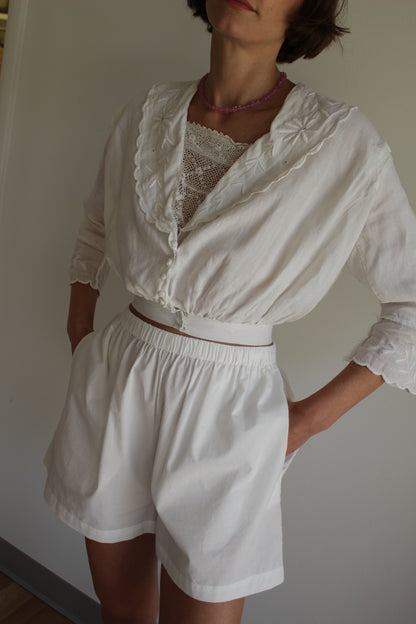 Stunning Antique Embroidered & Lace-Accent Crop