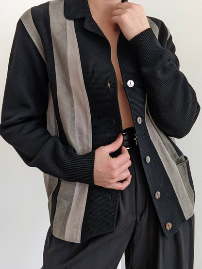 Rare Vintage Suede & Wool Striped Cardigan