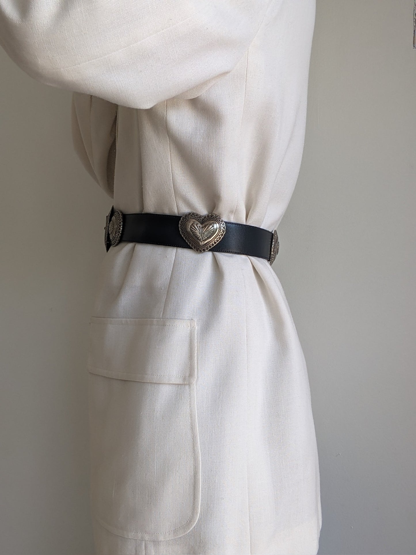 Incredible Vintage Silver Pendant & Onyx Leather Belt