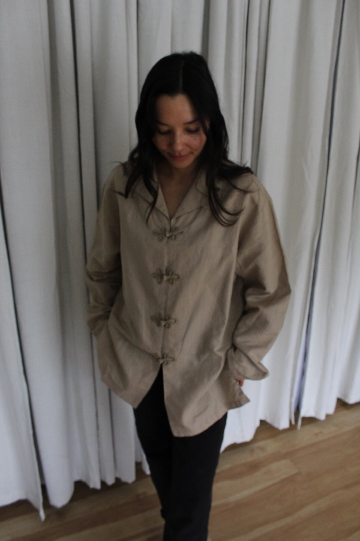 Vintage Sand Linen Frog Closure Tunic