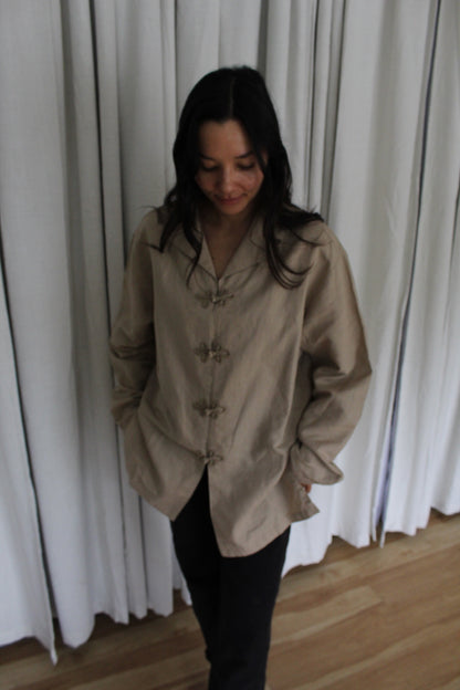 Vintage Sand Linen Frog Closure Tunic