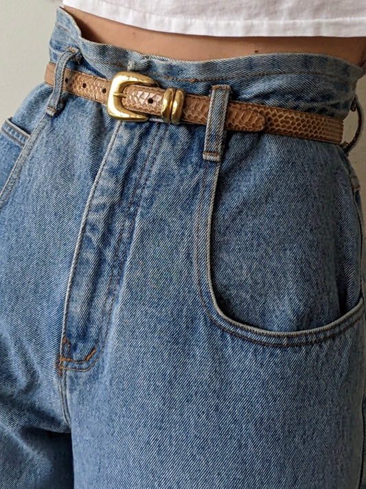 Vintage Caramel Snakeskin Leather Belt
