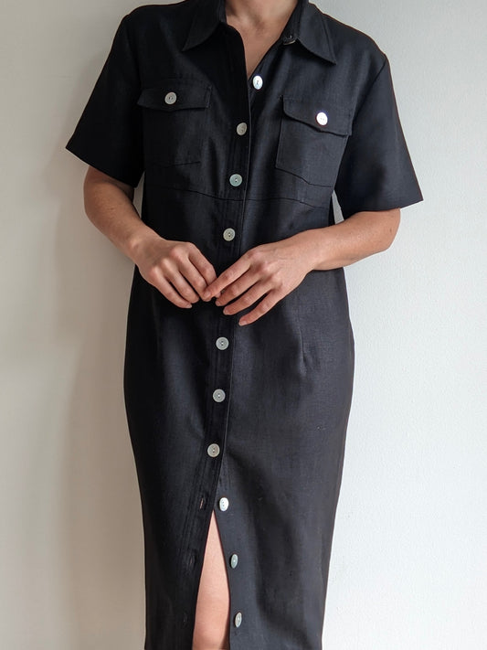 Vintage Black Linen Market Dress