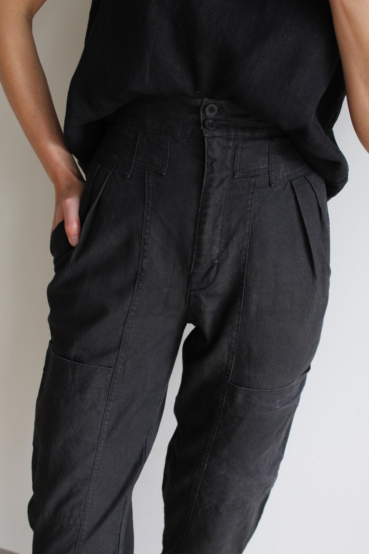 Vintage Charcoal Pleated Cargo Pants