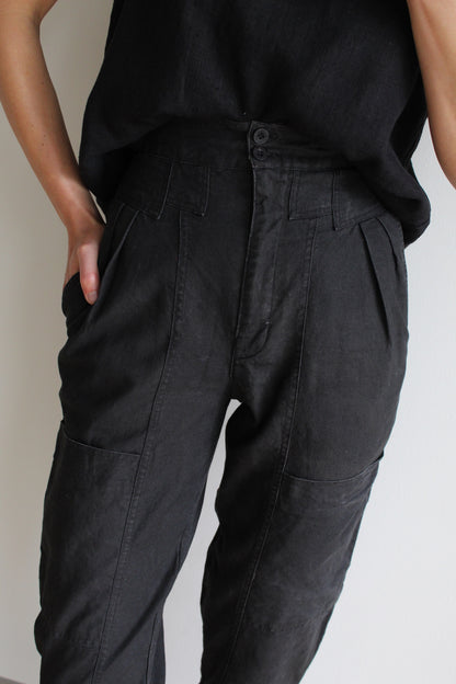 Vintage Charcoal Pleated Cargo Pants