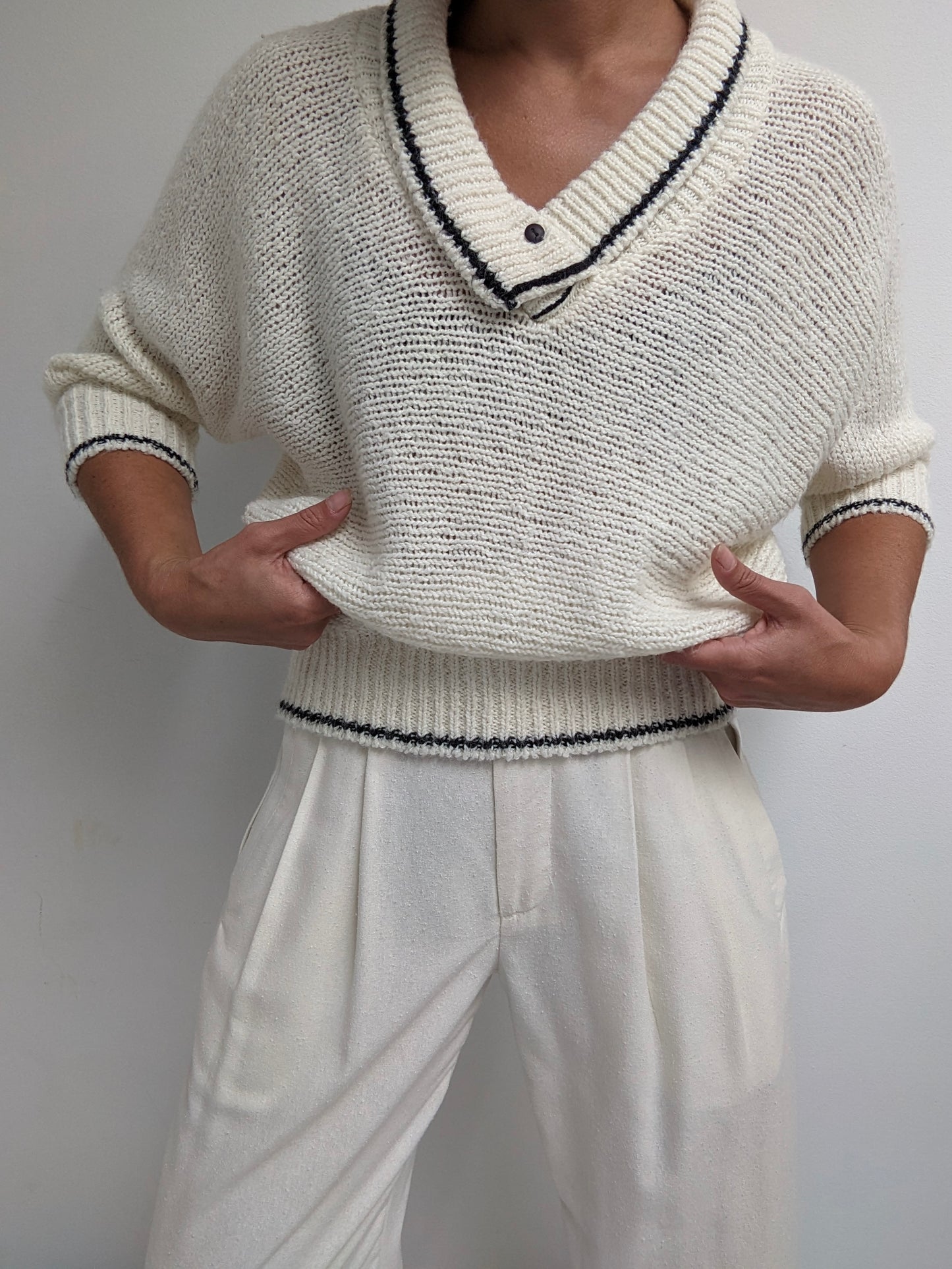 Vintage Cream Collared Knit Sweater